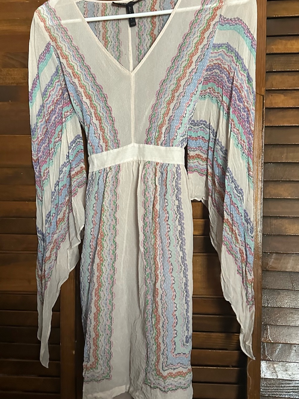 BCBGMaxAzria Cream Tunic with Pastel Multi-Stripe Embroidery
